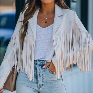 Vici Flawless Walford Faux Suede Fringe Crop Jacket